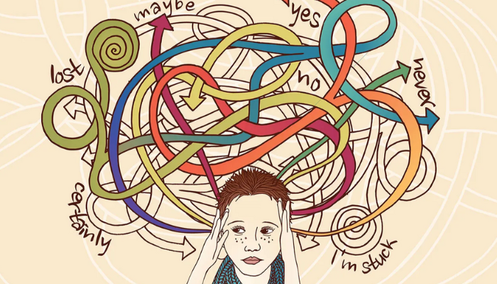 Positive illustrated scene showing a confident woman using safety tools calmly during an emergency situation