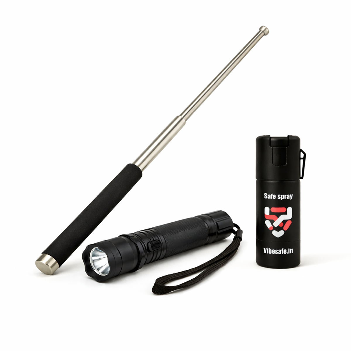 VibeSafe Combo Pepper Spray, Pocket Bolt & Instinct Steel Baton