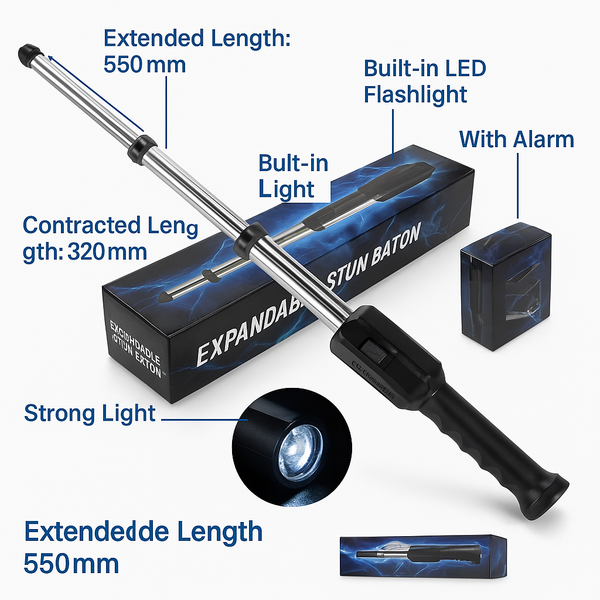 StrikeBolt Rechargeable Stun Baton with Flashlight & Alarm