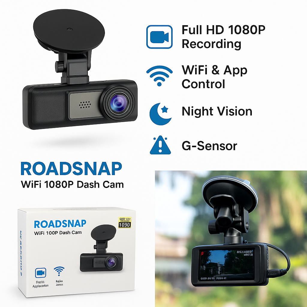 RoadSnap WiFi – HD 1080P Dash Cam with App Control & Night Vision