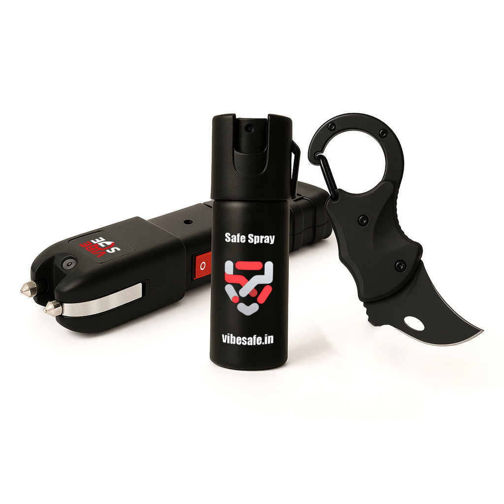 Vibesafe Combo - Pepper Spray + VoltBlazer 2.0 Stun Gun + Multipurpose Keychain