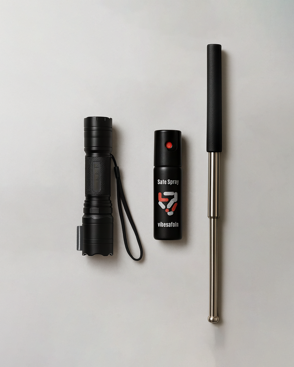 VibeSafe Combo – Laser Pocket Bolt, Pepper Spray & Instinct Baton