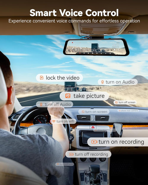 Car interior with smart voice control interface displayed on the screen